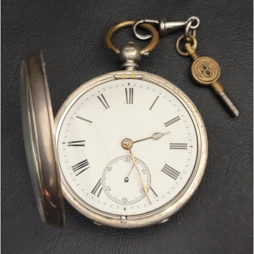 66 - VICTORIAN SILVER CASED POCKET WATCH
the circular white enamel dial with Roman numerals and a subsidi... 