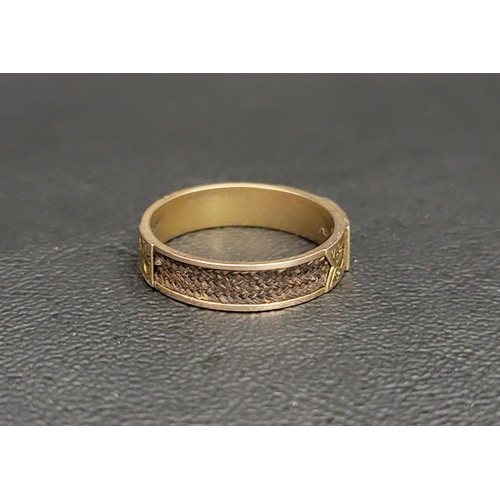 71 - VICTORIAN NINE CARAT GOLD MOURNING RING
the band with plaited hair detail and central panel engraved... 