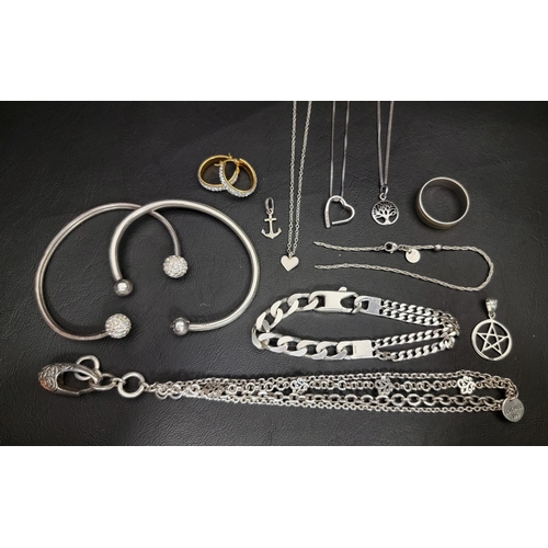 81 - SELECTION OF SILVER JEWELLERY
including CZ set hoop earrings, bangles, a ring with nine carat gold e... 