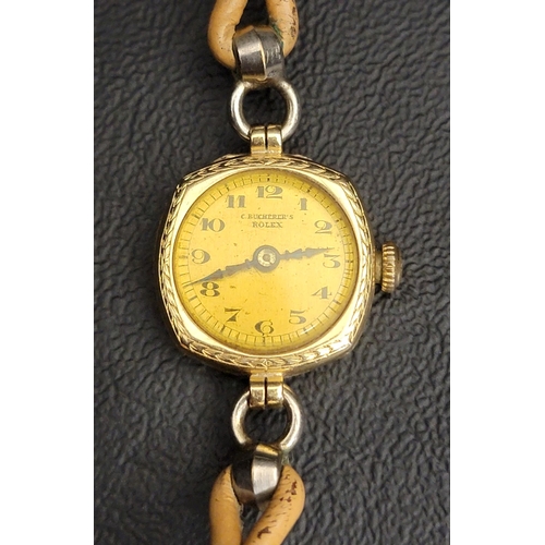 88 - LADIES C. BUCHERER'S ROLEX EIGHTEEN CARAT GOLD CASED WRISTWATCH 
circa 1920s/30s, the gilt dial with... 