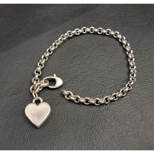 110 - GUCCI TRADEMARK HEART STERLING SILVER PENDANT BRACELET
the trademark heart charm on a belcher chain,... 