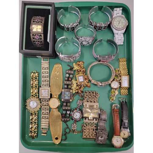 111 - SELECTION OF FASHION WATCHES
including a marcasite set silver example and various paste and crystal ... 