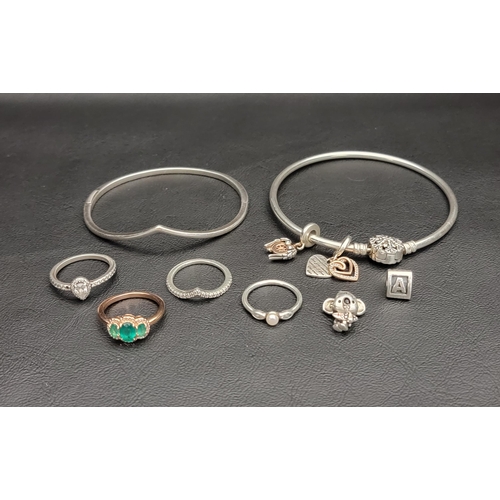 119 - SELECTION OF PANDORA JEWELLERY
comprising a Sparkling Wishbone ring, a Classic Teardrop Halo ring, a... 