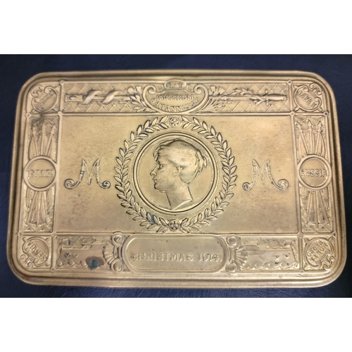 264 - WWI BRASS CHRISTMAS TIN
with embossed decoration and marked Christmas 1914