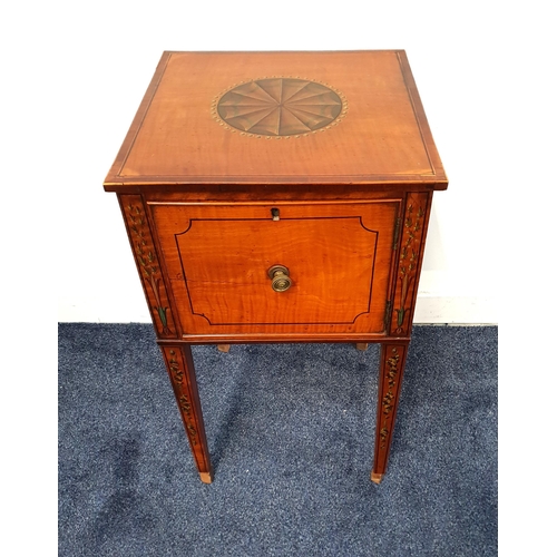 350 - MAHOGANY AND CROSSBANDED POT CUPBOARD
the square top with a painted roundel above a cupboard door fl... 