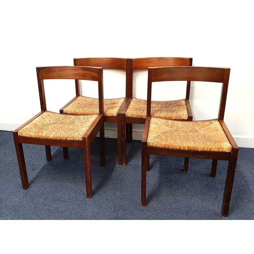 399 - SET OF FOUR MARTIN VISSER WENGE DINING CHAIRS
with a shaped top rail above a rush woven seat, standi... 