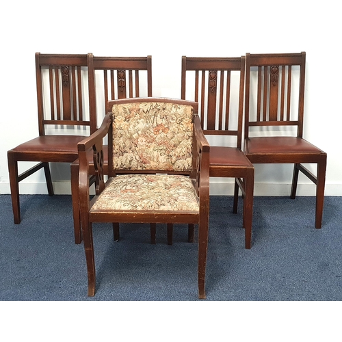 342 - SET OF FOUR WYLIE & LOCHHEAD OAK DINING CHAIRS
the carved top rails above a carved slatted back with... 