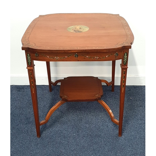 355 - SHERATON REVIVAL MAHOGANY AND PAINTED OCCASIONAL TABLE
the shaped square top decorated with an 18th ... 