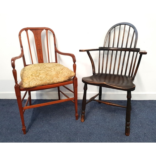 357 - SHERATON REVIVAL SATINWOOD ARMCHAIR
with a shaped top rail and central inlaid splat with shaped arms... 