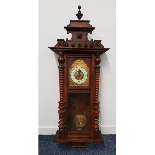 384 - 19th CENTURY WALNUT REGULATOR WALL CLOCK
the brass and enamel dial with Arabic numerals and an eight... 