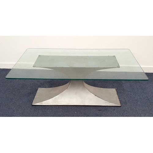 409 - TOM FAULKNER CAPRICORN OCCASIONAL TABLE
with a rectangular glass top on a waisted pedestal steel bas... 