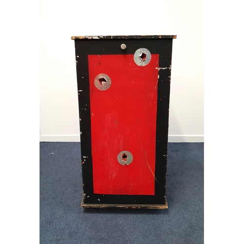 196 - MAGICIAN'S ILLUSION STAGE PROP - KNIFE BOX
the rectangular box with double doors, internal seat, kni... 