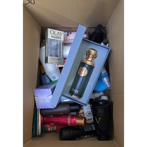 ONE BOX OF COSMETIC AND TOILETRY ITEMS
including The Body Shop, Loreal, Paco Rabanne, Olay