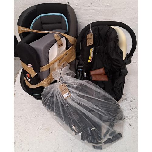 SELECTION OF TWO CAR SEATS, TWO BOOSTER SEATS AND ONE BAG OF ACCESSORIES 
including baby carrier
