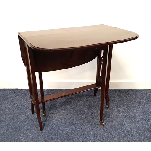 EDWARDIAN MAHOGANY AND CROSSBANDED SUTHERLAND TABLE
with shaped drop flaps, 69cm x 68cm