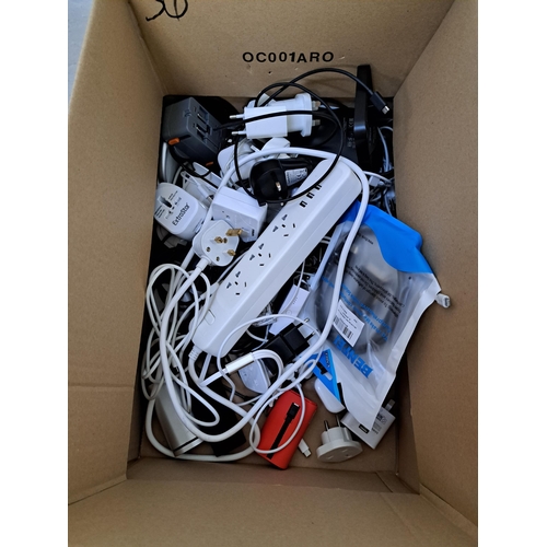 56 - ONE BOX OF CABLES, PLUGS, CHARGERS AND POWER BANKS
approximately 3 powerbanks