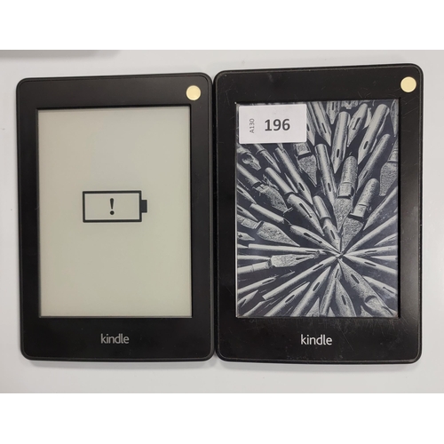 TWO AMAZON KINDLE PAPERWHITE E-READERS
comprising a Paperwhite 2, serial number 9017 2202 5173 094J; and a Paperwhite, serial number B024 1604 3046 0774 (2)
Note: scratches to Paperwhite
Note: It is the buyer's responsibility to make all necessary checks prior to bidding to establish if the device is blacklisted/ blocked/ reported lost. Any checks made by Mulberry Bank Auctions will be detailed in the description. Please Note - No refunds will be given if a unit is sold and is subsequently discovered to be blacklisted or blocked etc.