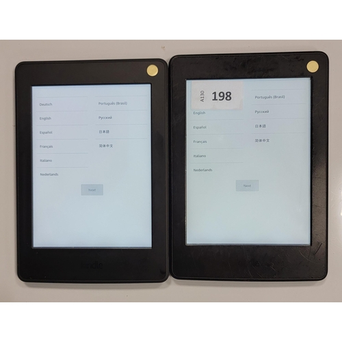 TWO AMAZON KINDLE PAPERWHITE 3 E-READERS
serial numbers G090 G105 7283 0EH5 and G090 G105 5437 0BM5 (2)
Note: white mark to screen of one
Note: It is the buyer's responsibility to make all necessary checks prior to bidding to establish if the device is blacklisted/ blocked/ reported lost. Any checks made by Mulberry Bank Auctions will be detailed in the description. Please Note - No refunds will be given if a unit is sold and is subsequently discovered to be blacklisted or blocked etc.