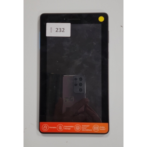 LENOVO TAB E7
Model: TB-7104F. S/N HA10GFWC (11). Google Account Locked.  Note: It is the buyer's responsibility to make all necessary checks prior to bidding to establish if the device is blacklisted/ blocked/ reported lost. Any checks made by Mulberry Bank Auctions will be detailed in the description. Please Note - No refunds will be given if a unit is sold and is subsequently discovered to be blacklisted or blocked etc.