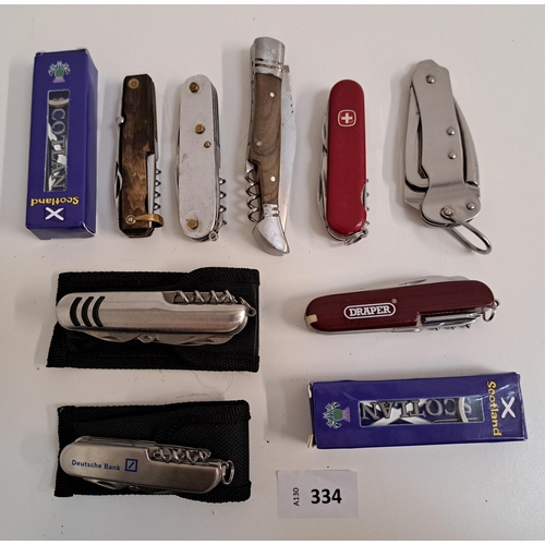 SELECTION OF TEN POCKET KNIVES AND SWISS ARMY KNIVES
of various size and design
Note: You must be over the age of 18 to bid on this lot.