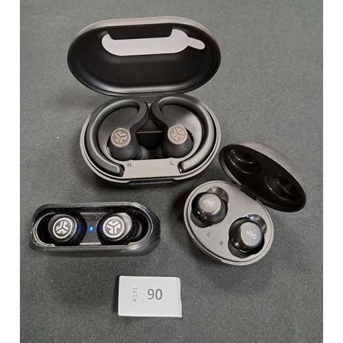THREE PAIRS OF EARBUDS IN CHARGING CASES
comprising Jlab and JVC