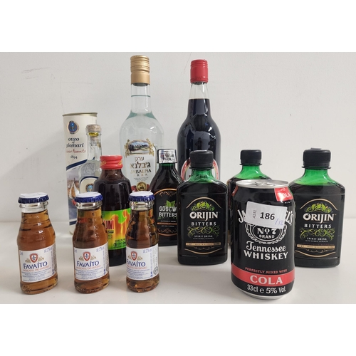 SELECTION OF SPIRITS AND WINE 
comprising Jabalana Arak (700ml,40%), Red Label Aperitif (750ml,13.7%), boxed Ouzo of Plomari (200ml,40%), three Orijin Bitters (200ml,30%), Odogwu Bitters (200ml,30%), Magnum Tonic Wine (200ml,16.5%), Jack Daniel's Whiskey & Cola (330ml,5%), three Favaito Moscatel Do Douro (55ml, 17%) (12)
Note: You must be over the age of 18 to bid on this lot.