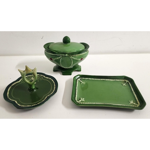 195 - SELECTION OF EICHWALD POTTERY
comprising a pin dish of rectangular form, the base impressed 2502, 13... 