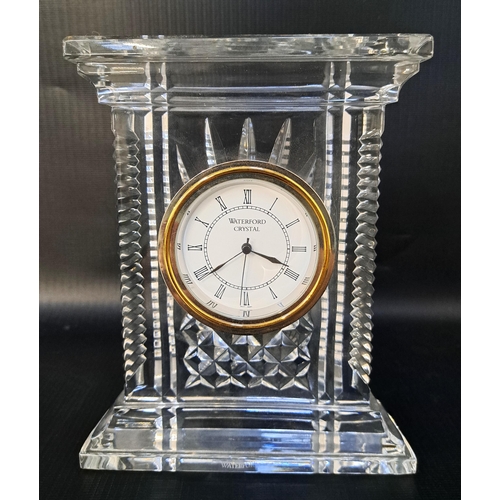 191 - WATERFORD CRYSTAL MANTLE CLOCK
the circular dial with Roman numerals and a quartz movement, 18cm hig... 