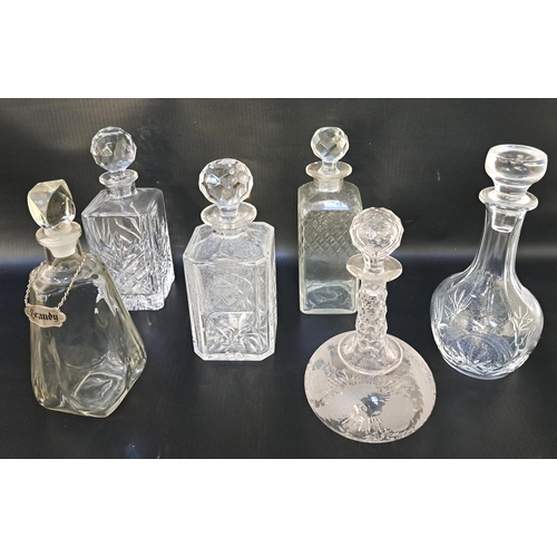 205 - SIX CUT AND PRESSED GLASS DECANTERS AND STOPPERS
one with a 'Brandy' decanter label (6)