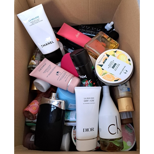 42 - ONE BOX OF COSMETIC AND TOILETRY ITEMS
including Calvin Klein, Dior, Chanel, Hugo Boss, Liz Earle, T... 