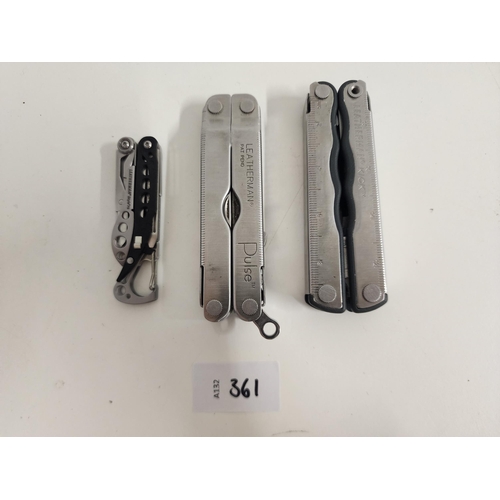 361 - THREE LEATHERMAN MULTI-TOOLS
comprising a Kick, a Pulse and a Style ps (3)
Note: You must be over th... 