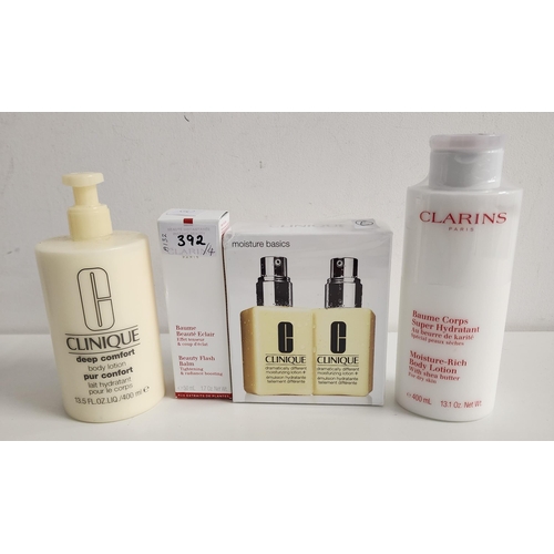 392 - SELECTION OF CLARINS AND CLINIQUE 
including two new Clinique Dramatically Different Moisturizing Lo... 