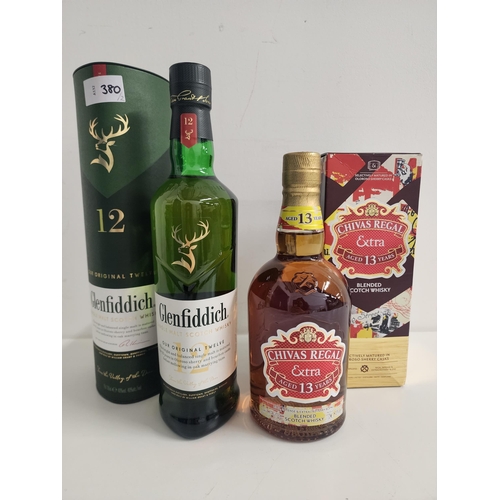 380 - TWO BOXED BOTTLES OF WHISKY
comprising Glenfiddich Single Malt 12 Year (40%,700ml) and Chivas Regal ... 