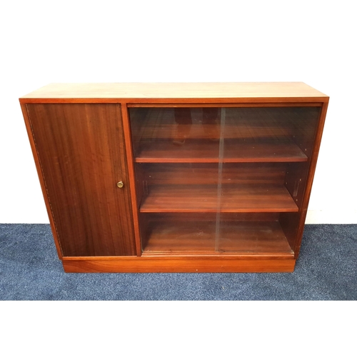 460 - MORRIS TEAK SIDE CABINET
with a pair of glass sliding doors and a teak cupboard door, standing on a ... 