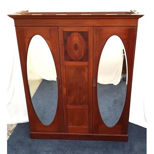 470 - EDWARDIAN MAHOGANY AND INLAID WARDROBE
with a moulded cornice above a central panel with inlaid deco... 