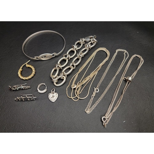 SELECTION OF SILVER JEWELLERY
including earrings, chunky chain bracelet, bangle and neck chains
