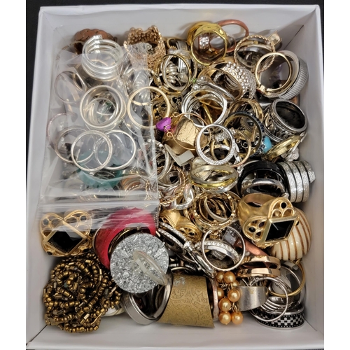 VERY LARGE SELECTION OF COSTUME JEWELLERY RINGS
including stone and paste set examples, six silver rings noted, 1 box