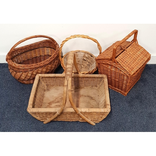 260 - SELECTION OF WICKER BASKETS
comprising a shopping basket, trug, circular flower basket and a picnic ... 