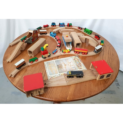 376 - LARGE SELECTION OF BRIO
including trains, carriages, track, bridges, tunnels and a printed lay out m... 