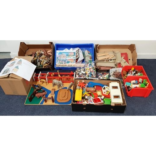 377 - VERY LARGE SELECTION OF PLAYMOBIL
including a Victorian grand mansion with figures and furniture, zo... 