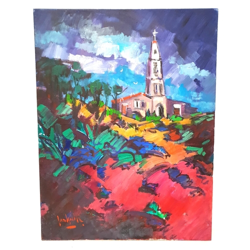 397 - CLIVE VINCENT JACHNIK
The church, acrylic on canvas, signed, 86.5cm x 66cm