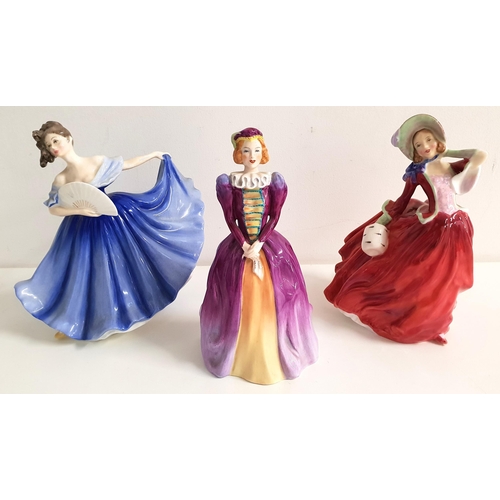 244 - THREE PORCELAIN FIGURINES
comprising Royal Doulton Elaine, HN2791, 20cm high; Royal Doulton Autumn B... 