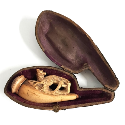 348 - VINTAGE FRENCH CARVED MEERSCHAUM CHEROOT HOLDER
decorated with a carved fox, now lacking it's mouthp... 