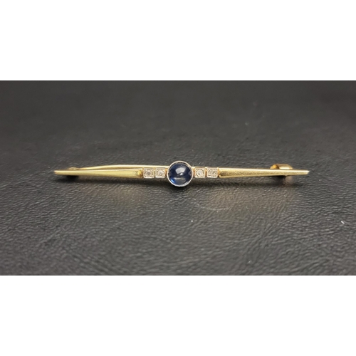 13 - SAPPHIRE AND DIAMOND SET BAR BROOCH
the central round cabochon sapphire flanked by two diamonds to e... 