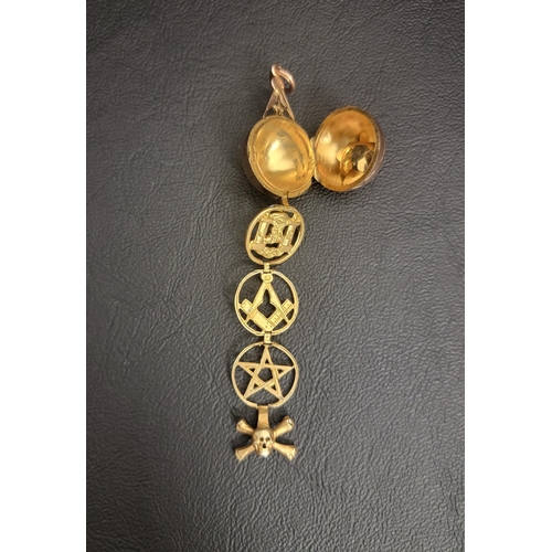 78 - UNUSUAL VICTORIAN NINE CARAT GOLD MASONIC BALL FOB
the outer globe ball surmounted by a star and com... 