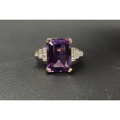 93 - IMPRESSIVE AMETHYST AND DIAMOND COCKTAIL RING 
the rectangular cut amethyst measuring 13.7mm x 9.8mm... 