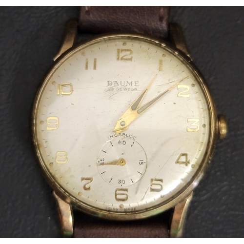 119 - GENTLEMAN'S BAUME NINE CARAT GOLD CASED WRISTWATCH
the dial with gilt Arabic numerals and subsidiary... 