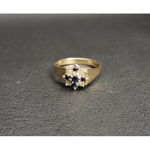 SAPPHIRE AND DIAMOND CLUSTER RING
on nine carat gold shank, ring size L and approximately 2.2 grams