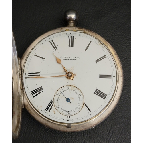 141 - VICTOIAN SILVER CASED POCKETWATCH
by James King Glasgow, the white enamel dial with Roman numerals a... 