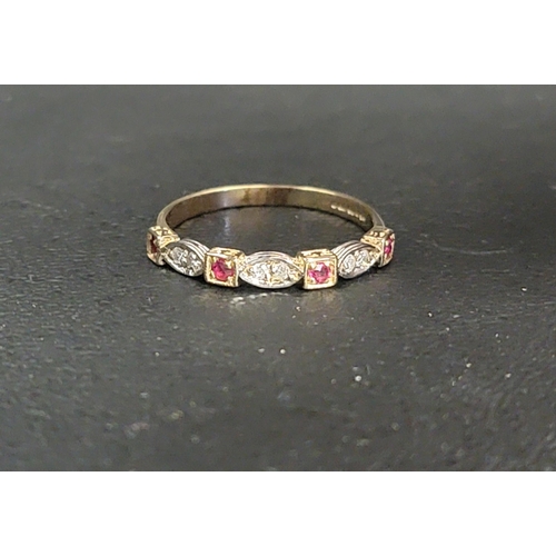 56 - RUBY AND DIAMOND HALF ETERNITY RING
with alternating rubies in square settings and double diamonds i... 